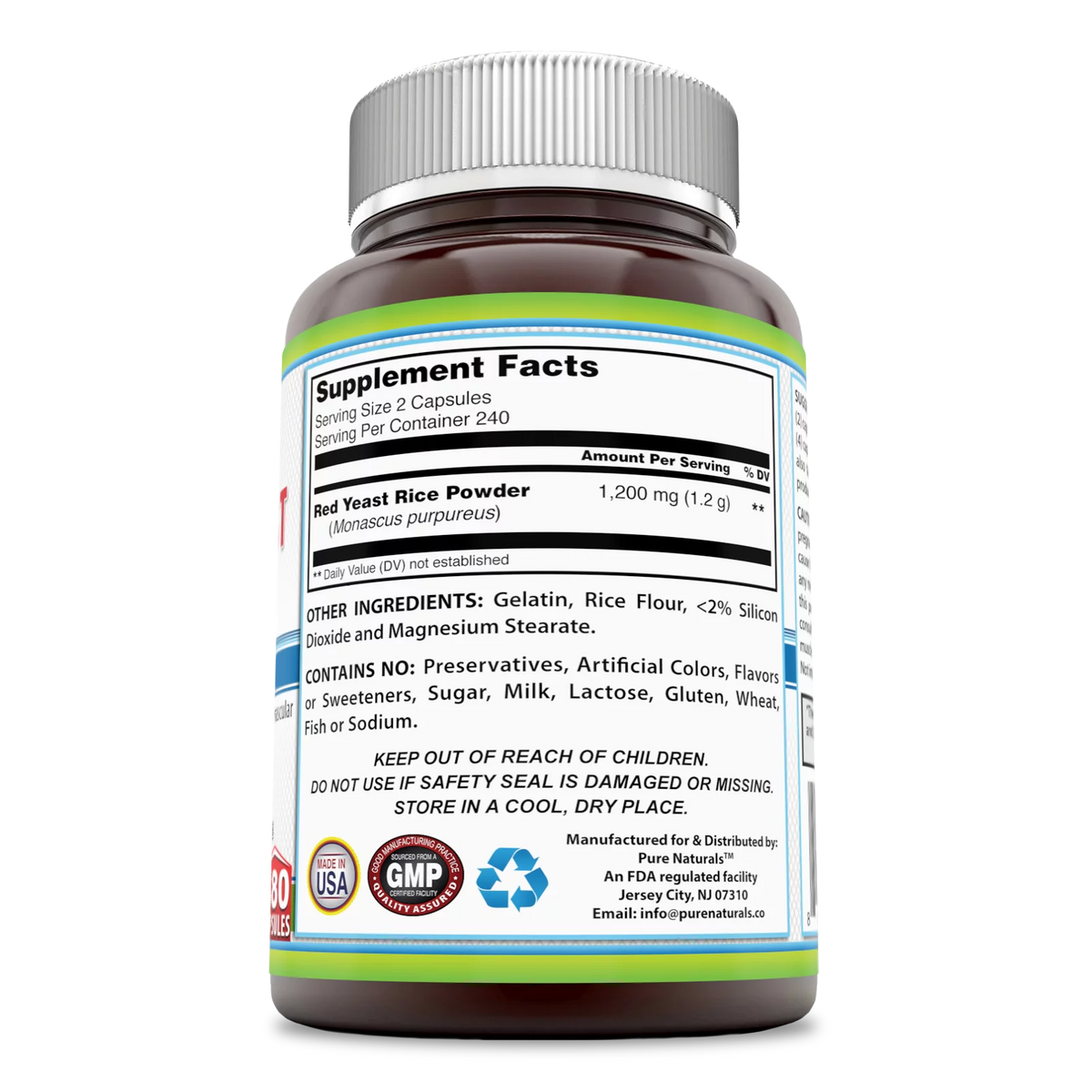 1200 mg Red Yeast Rice Powder Dietary Supplement, 480 Capsules I782