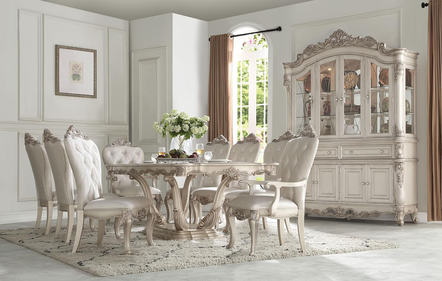 9-Piece Dining Set with Extendable Table, 6 Side Chairs and 2 Arm Chairs F332