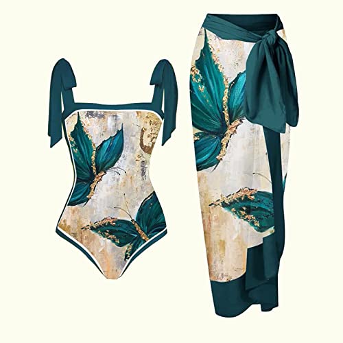 Floral Print Bikini Set One Piece Swimsuit with Beach Cover up Wrap Skirt Two Piece Bathing Suit G7485
