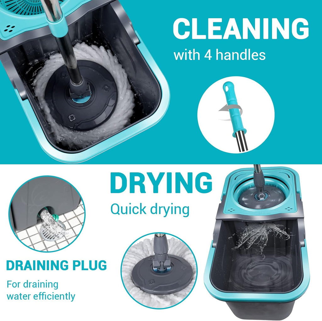 Spin Mop and Bucket with Wringer Set, Microfiber Mop Bucket with 6 Replacement Refills R897
