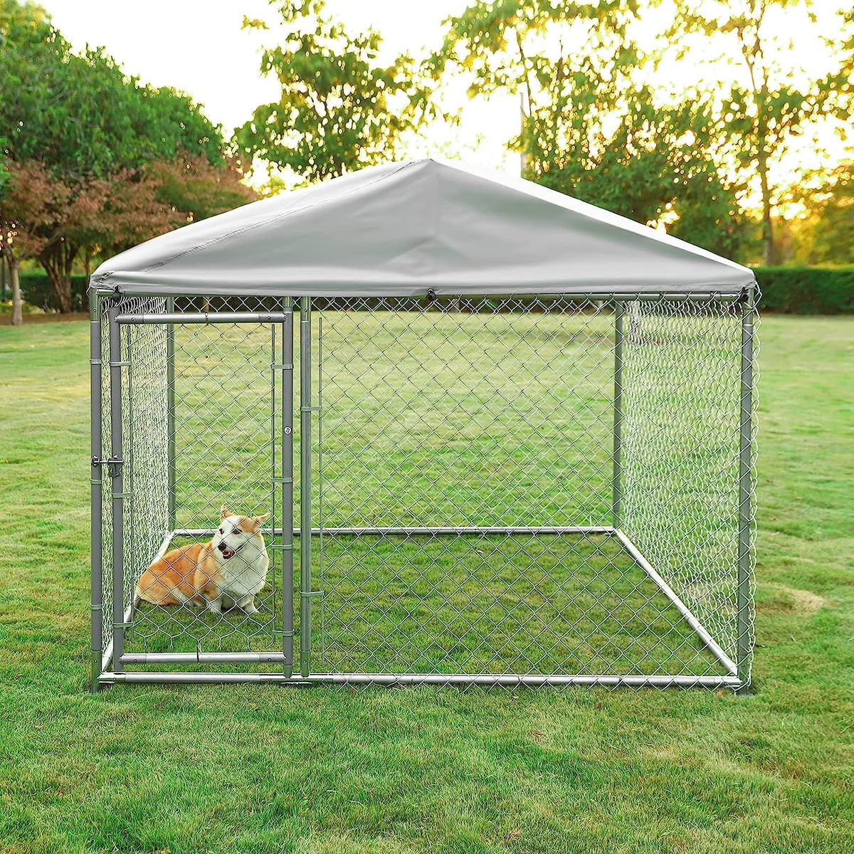 Large Outdoor Dog Kennel with Galvanized Chain Link R41574