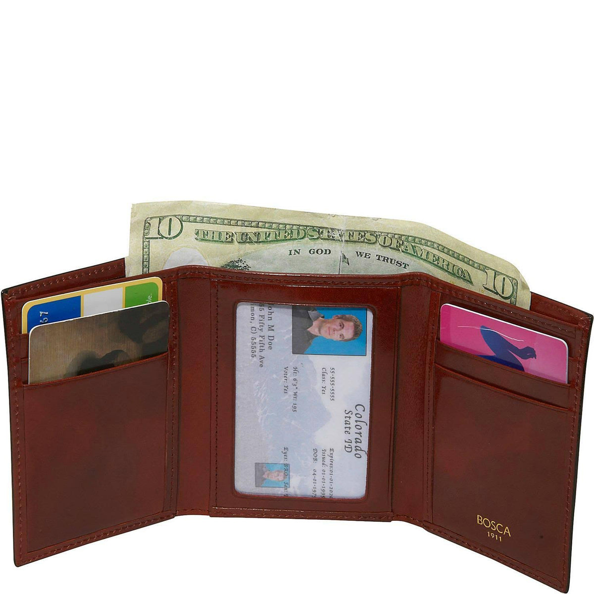 Dark Brown Leather Trifold ID Wallet O178820