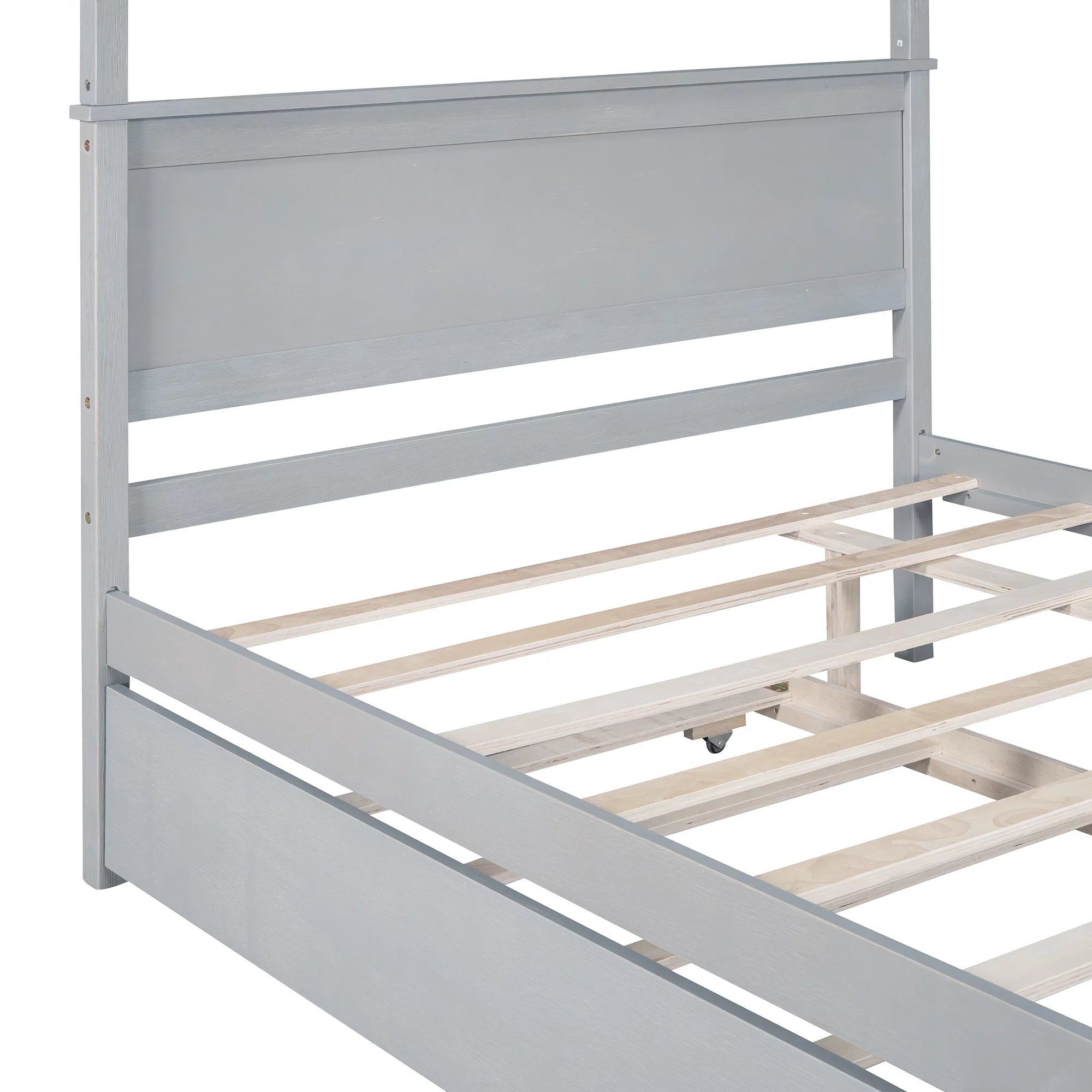 Gray Full Size Wood Canopy Bed with Trundle Bed B2842