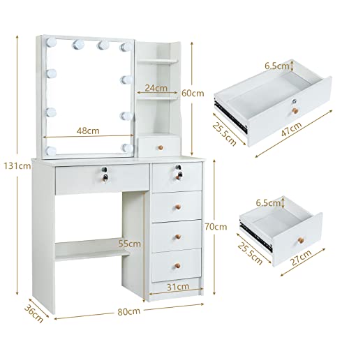 White Vanity Stool with Upholstered Cushion R7685
