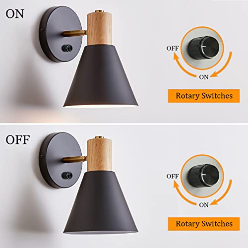 Black Dimmable Wood Style Plug in Wall Sconce Q87409