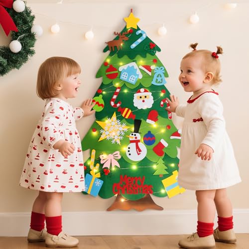 3.3FT Felt Christmas Tree with 32 Ornaments and String Lights J7577