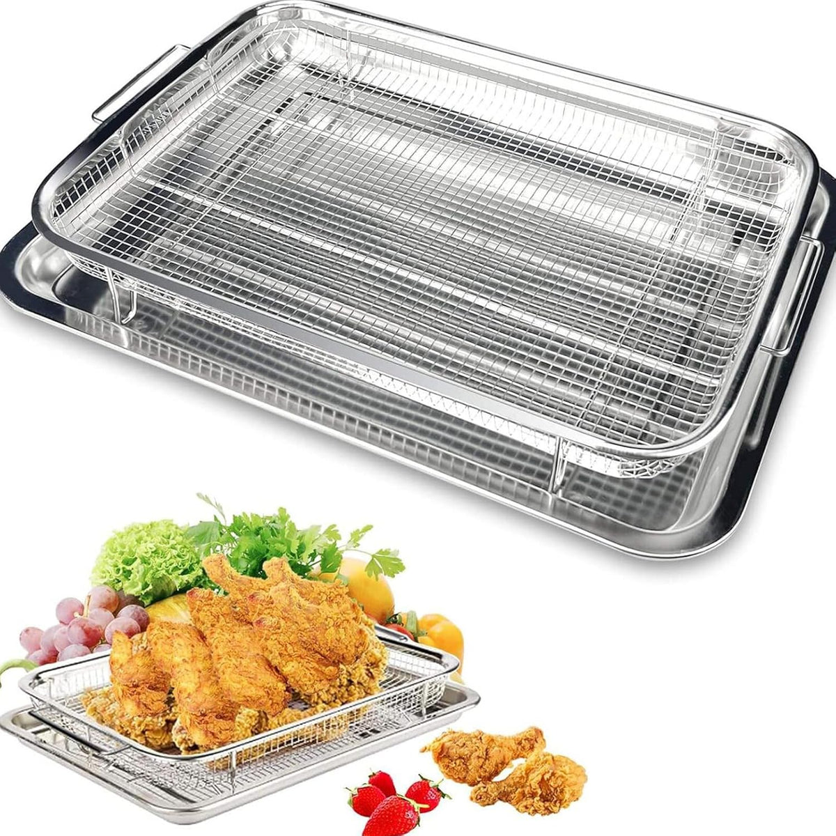 Stainless Steel Air Fryer Basket and Tray Set, 15.4" x 11.5" F9408
