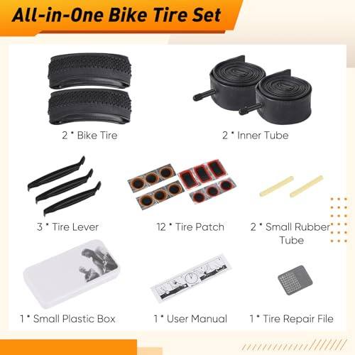 24/26x1.95 Inch Folding Bicycle Tire with Bike Tubes and Tire Levers (2 Packs) T91463