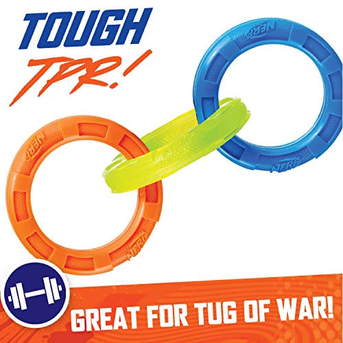 10.5in Rubber 3-Ring Tug Dog Toy, Blue/Green/Orange W14261