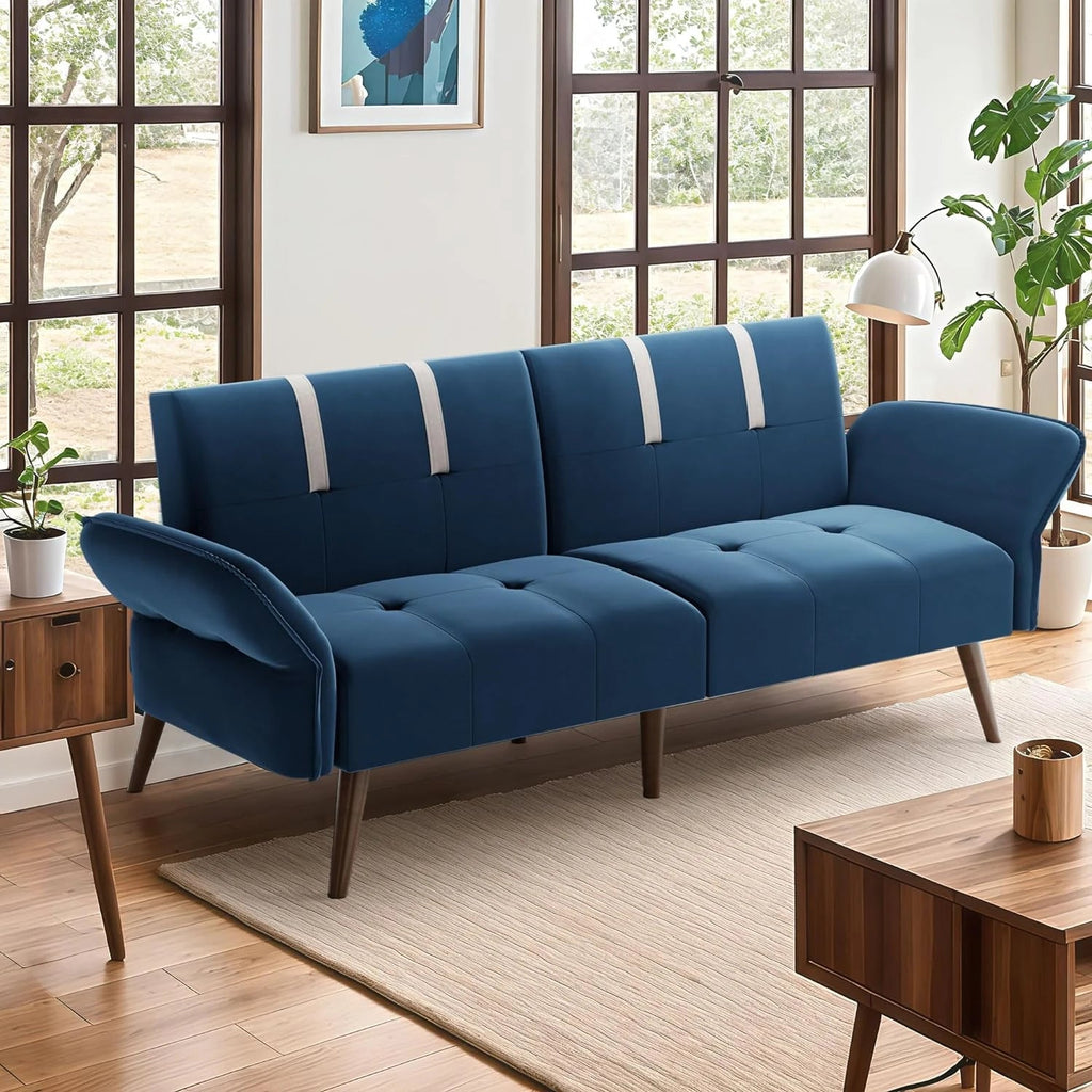 Convertible Sofa Futon Sofa Bed with Adjustable Armrest Backrest T726005