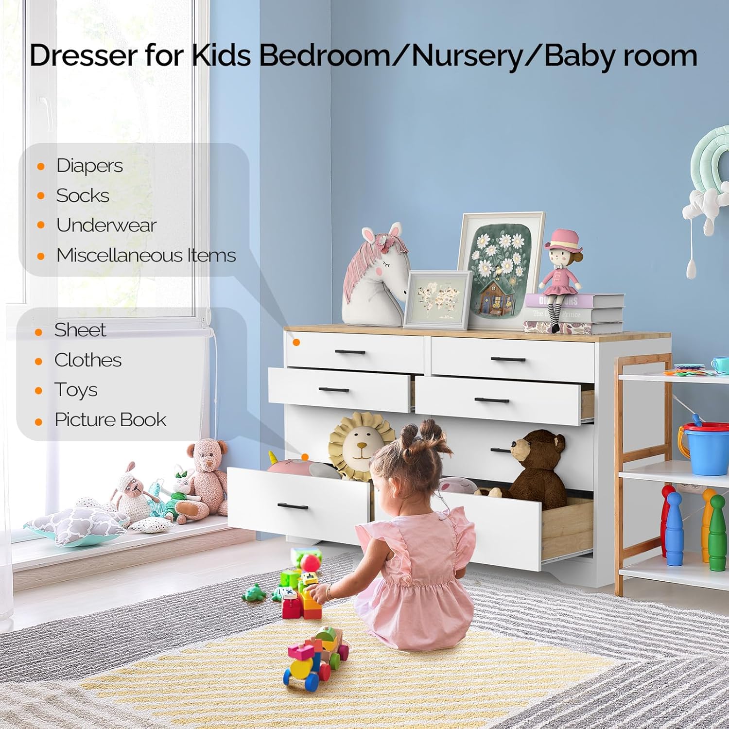 White 8 Drawer Wood Dresser Z91214