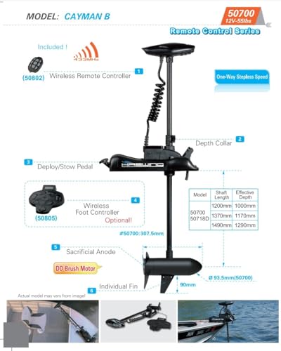 12V 55LB 48 Inch Shaft Bow Mount Electric Trolling Motor with Remote Control J851