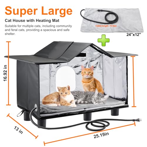 Weatherproof Large Cat Shelter with Roof Window and Cozy Cushion A86373