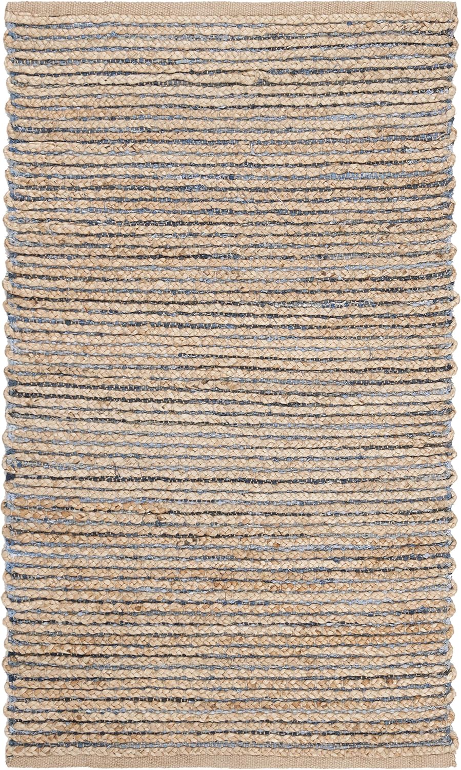Natural & Blue Handmade Jute Accent Rug F402