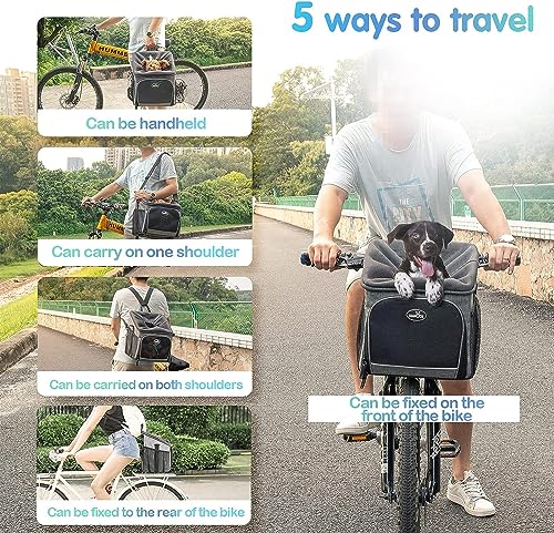 Dog Bike Basket Carrier with Reflective Strips and 2 Side Storage Pockets C33215