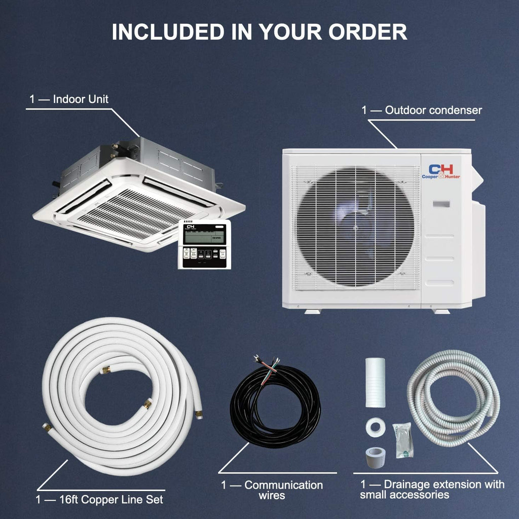 18,000 BTU Ceiling Cassette Ductless Mini Split AC/Heating System with Heat Pump S72482