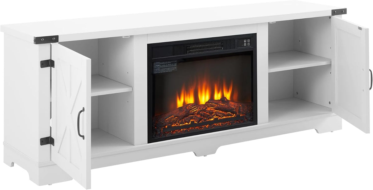 White Large Fireplace TV Stand with 23" Fireplace Insert R3581