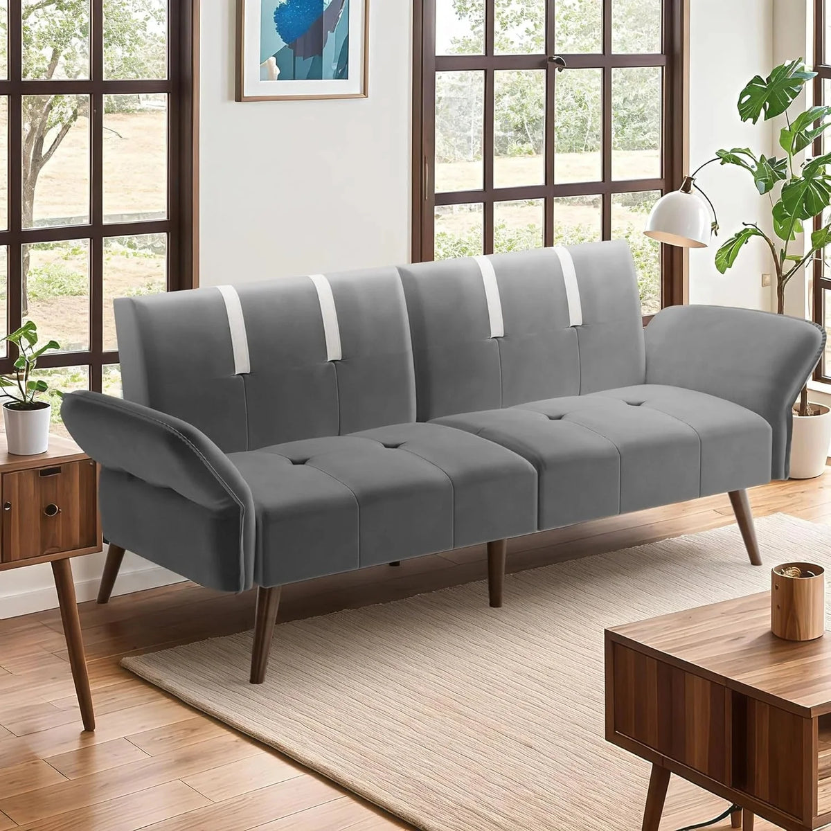 Convertible Sofa Futon Sofa Bed with Adjustable Armrest Backrest T726005