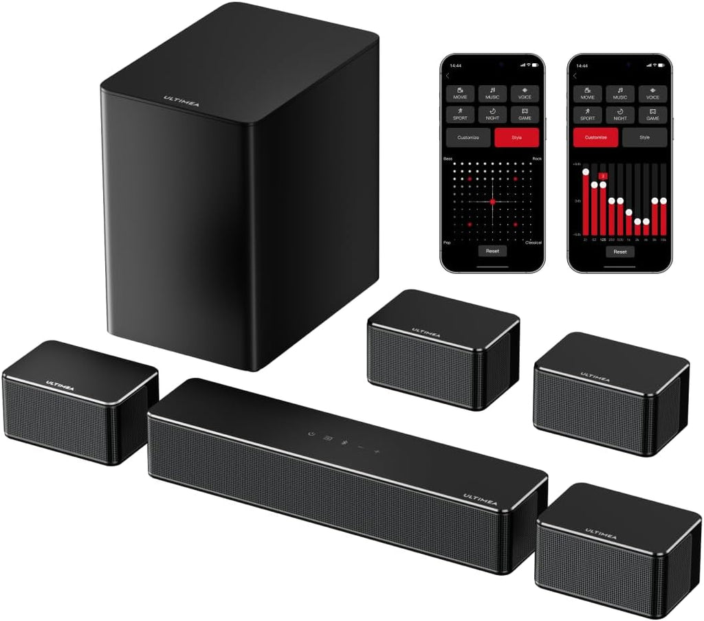 7.1 Virtual Surround Sound System with Subwoofer and Wired Surround Speakers, Peak Power 410W O724
