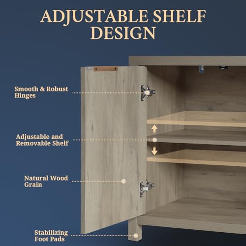 Natural 56" Fluted Sideboard Buffet Cabinet with Adjustable Shelves N9633