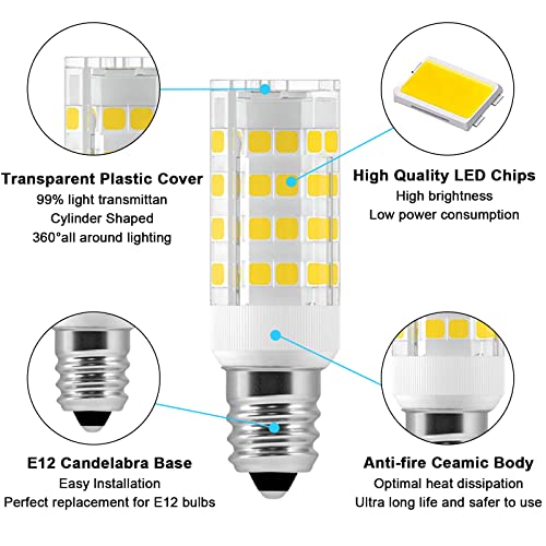 10 Pack E12 LED Candelabra Bulbs, 6000k Daylight White, 5W 450 Lumens H5765