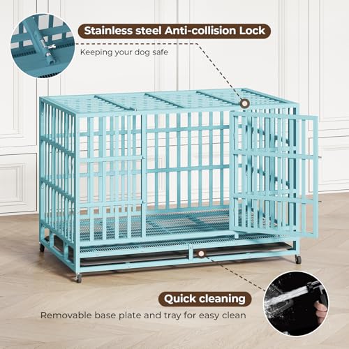 Heavy Duty Steel Dog Crate with Wheels and Removable Tray T1115