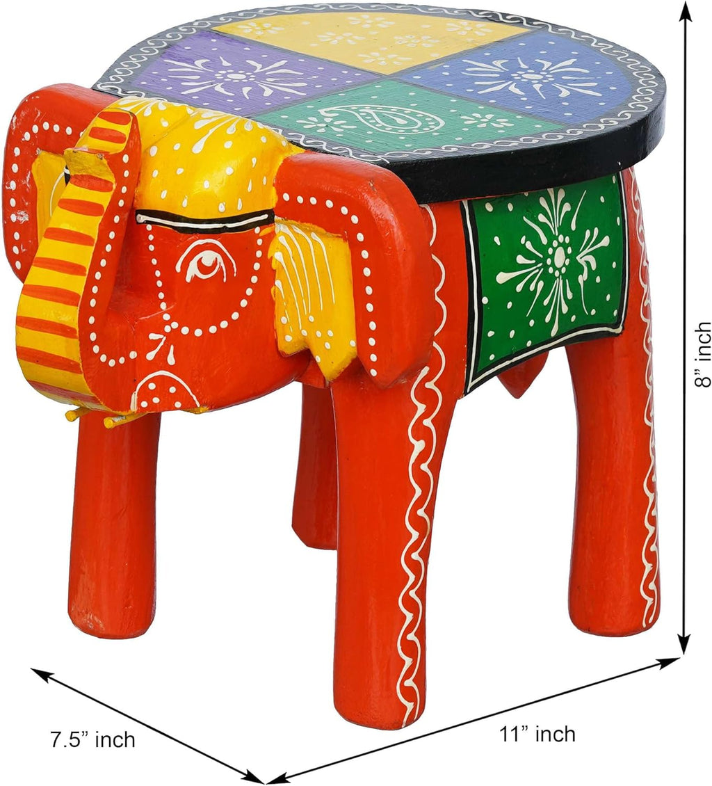 Handcrafted Emboss Painted Colorful Wooden Elephant Shape Stool Table Medium T603