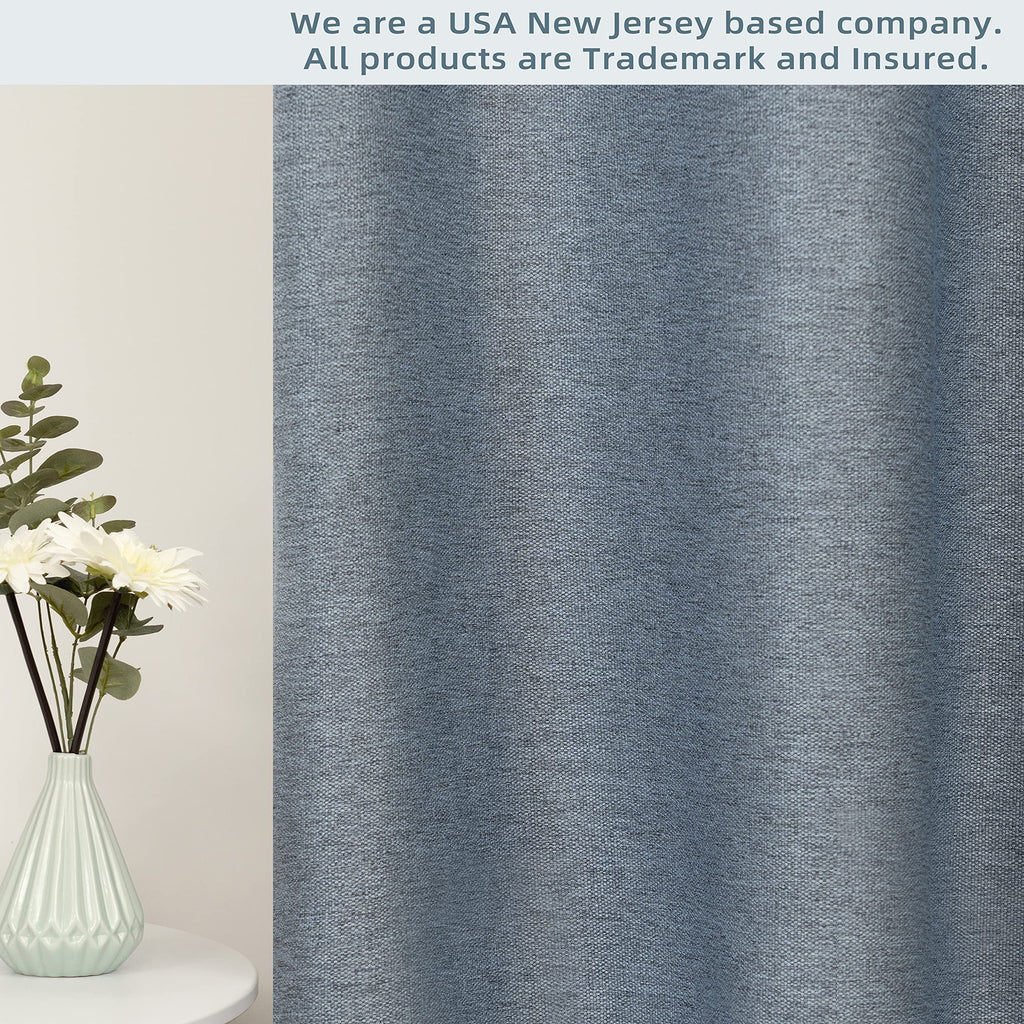 Dusty Blue Faux Linen Blackout Curtains 84 Inches 2 Panels K803