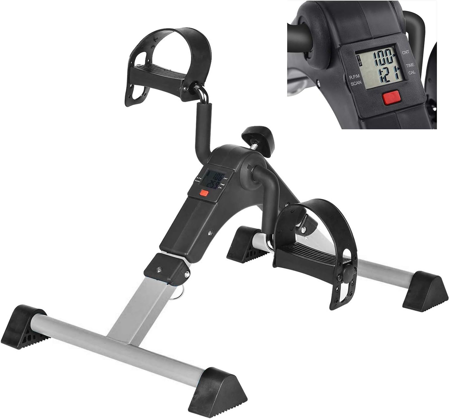 Silver Mini Exercise Bike Pedal Exerciser with LCD Monitor L8916