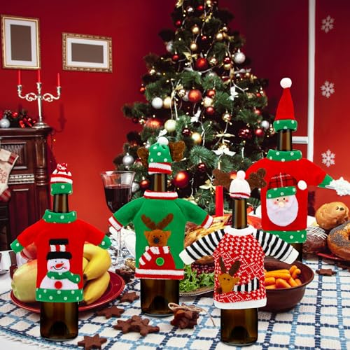 16 Sets Christmas Wine Bottle Sweater Cover with Hat Knitted Dress Snowman Elk Santa M733