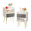 White Nightstand with Drawer Fabric Cabinet Storage with Sliding Drawers and Shelf P768
