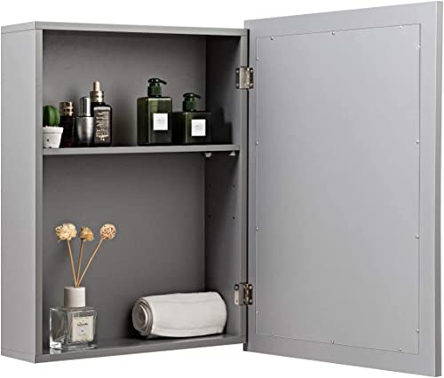 Grey Wall Mounted Mirror Medicine Cabinet with Adjustable Shelf G9245