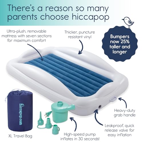 Navy Blue Inflatable Toddler Travel Bed with Safety Bumpers X71765