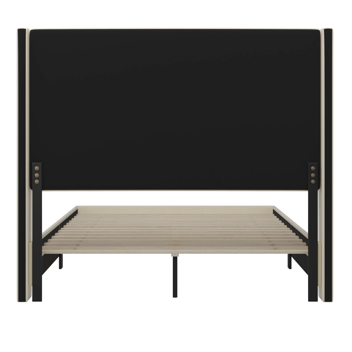 Beige Queen Size Platform Bed Frame with Padded Faux Linen Upholstered Wingback Headboard Z3555