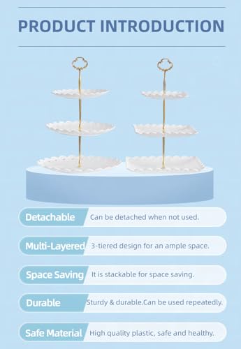 2 Pack White 3 Tier Plastic Dessert Cupcake Stand D598