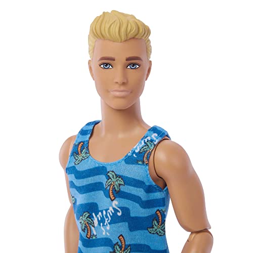 Poseable Blonde Ken Beach Doll with Surfboard and Pet Puppy Z5625
