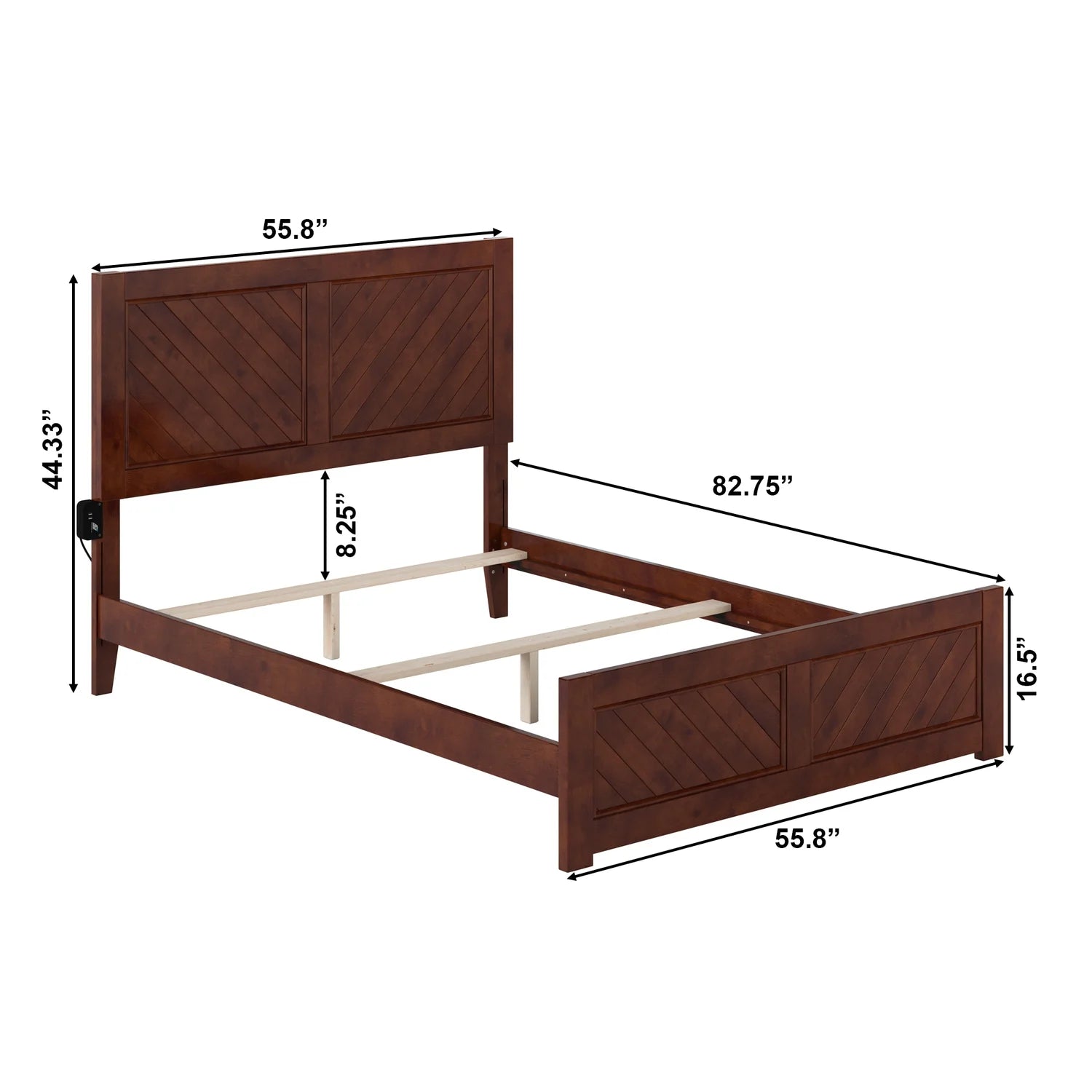 Full Solid Wood Foundation Bed Frame with Matching Footboard B7756