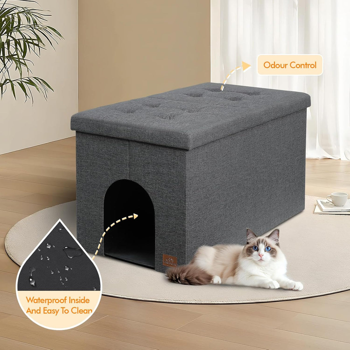 Gray Cat Litter Box Enclosure Furniture Ottoman with Flip-Up Lid (30 x 20 x 20 Inches) Z844589