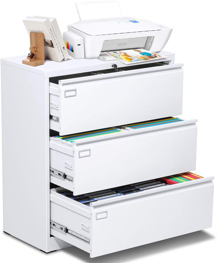Black 3 Drawer Locking Metal Lateral File Cabinet H15049