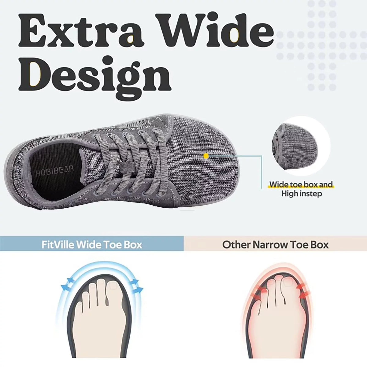 Light Gray Wide Toe Box Barefoot Shoes X241
