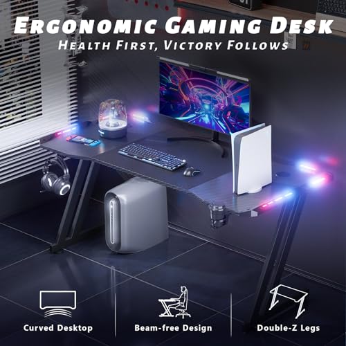 47 Inch Gaming Desk with LED Lights Carbon Fibre Surface S82709