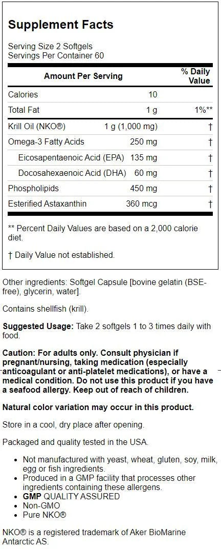 Krill Oil 500 mg Omega-3 120 Softgels H784756