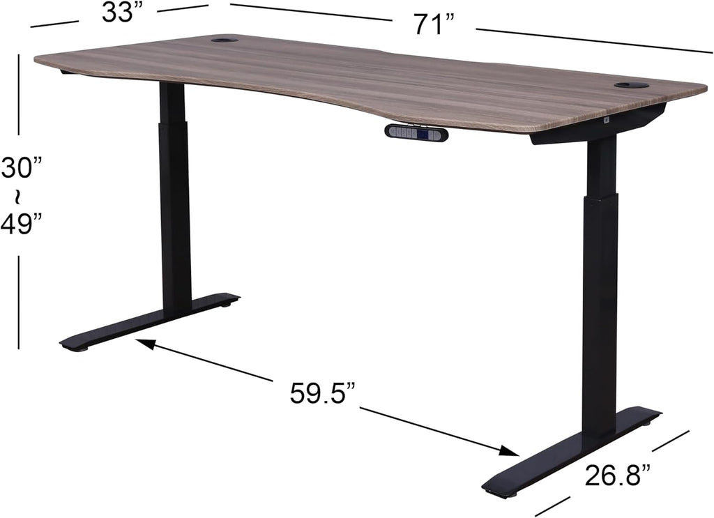 71" x 33" Electric Height Adjustable Desk with Curved Teak Top and Black Frame T395984