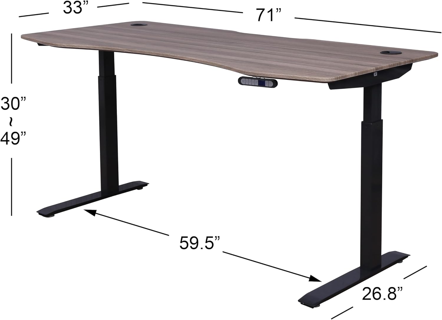 71" x 33" Electric Height Adjustable Desk with Curved Teak Top and Black Frame T395984