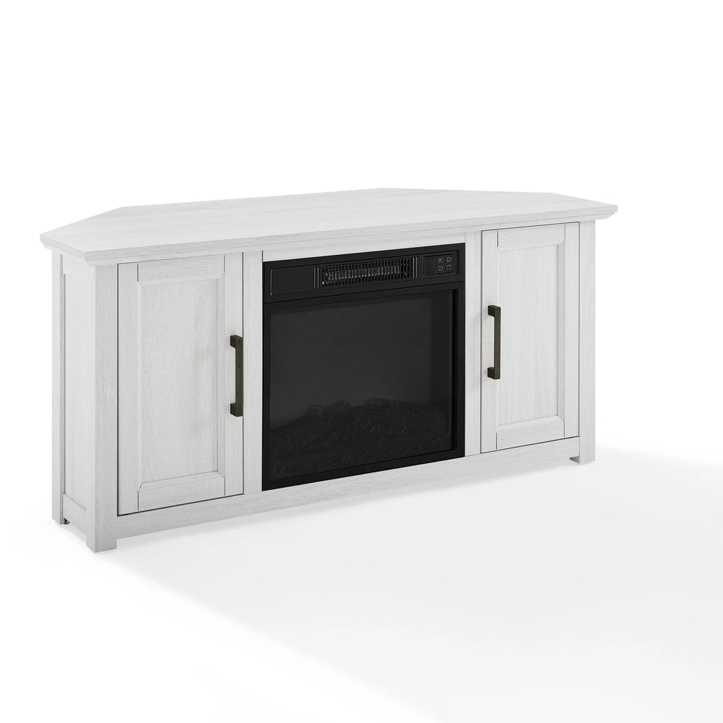 Whitewash Wood Corner TV Stand with Fireplace R452