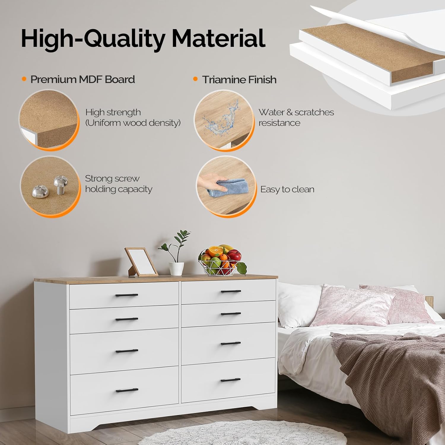 White 8 Drawer Wood Dresser Z91214