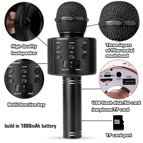 Black Wireless Bluetooth Karaoke Microphone Speaker T170315