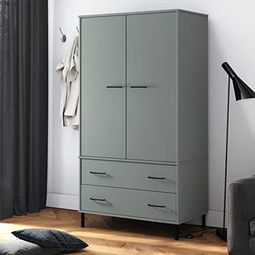 Gray Solid Wood Wardrobe with Metal Legs W9357