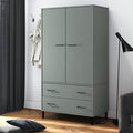 Gray Solid Wood Wardrobe with Metal Legs W9357