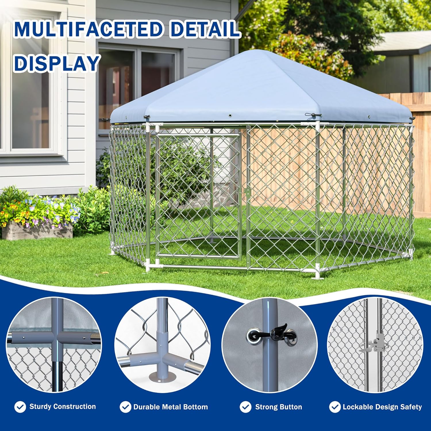 Large Dog Kennel with Roof and Metal Gate I54785